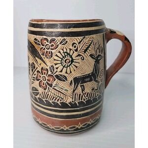 Tlaquepaque Petatillo Handmade Painted Mexican Folk Art Pottery 4 3/4" Mug Stein